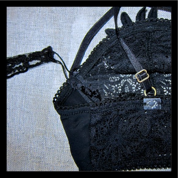For Love and Lemons SKIVVIES Flower Half Cup Sexy Black Underwire Bra Small - Picture 7 of 9